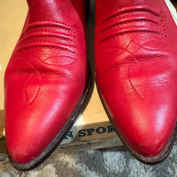 Elegant Red Leather Heeled Boots - Picture 7 of 8